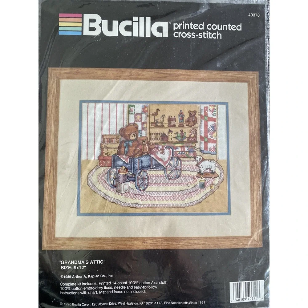 BUCILLA PRINTED COUNTER CROSS STITCH GRANDMA'S ATTIC 40378 Vintage 9x12